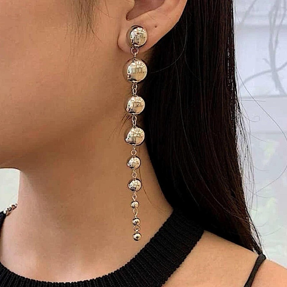 Silver Ball Drop Beaded Dangle Earrings